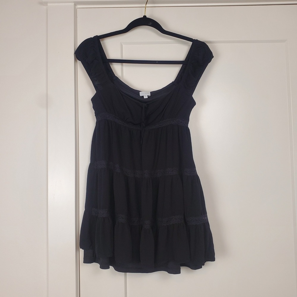 L.A. Hearts Mini Dress Womens XS Black Fairy Goth Tiered Lace Lined